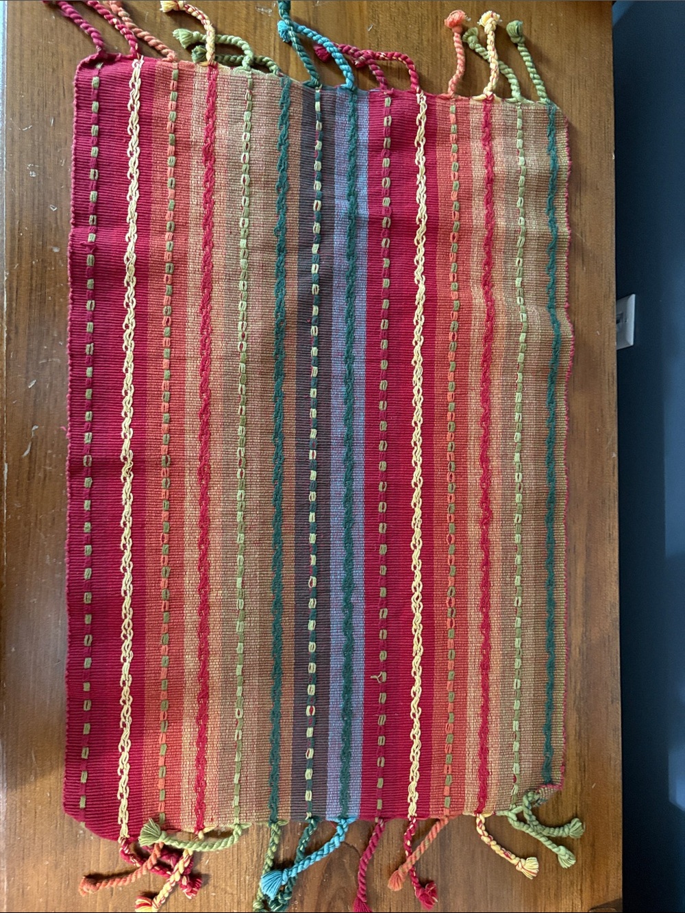 Striped Tapestry placemats set of 5 in Red, Gold, Green